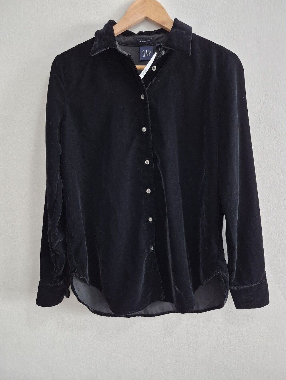 GAP NWT Black Velvet Boyfriend Button Up Shirt Size XS